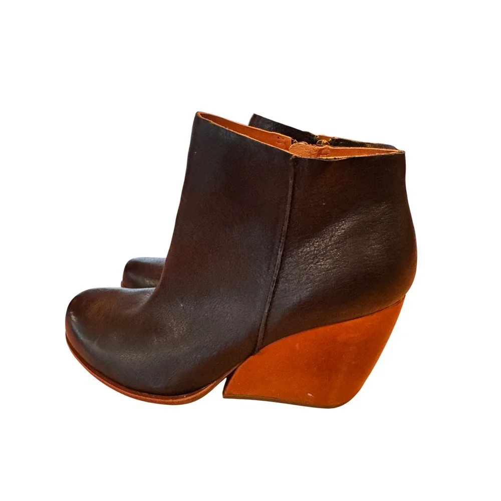 Kork Ease Natalya  Black Leather Wedge Ankle Boots Women 10 42 Side Zip‎ Nayalya